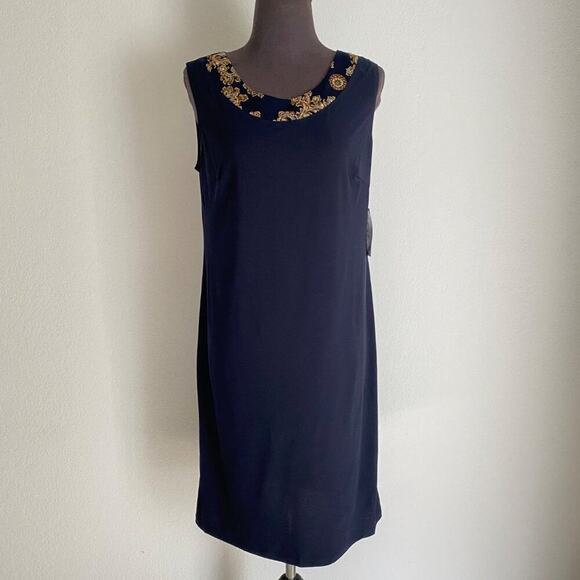 R&M Richards sz 10P‎ paisley print navy metallic gold dress and jacket - Picture 10 of 13